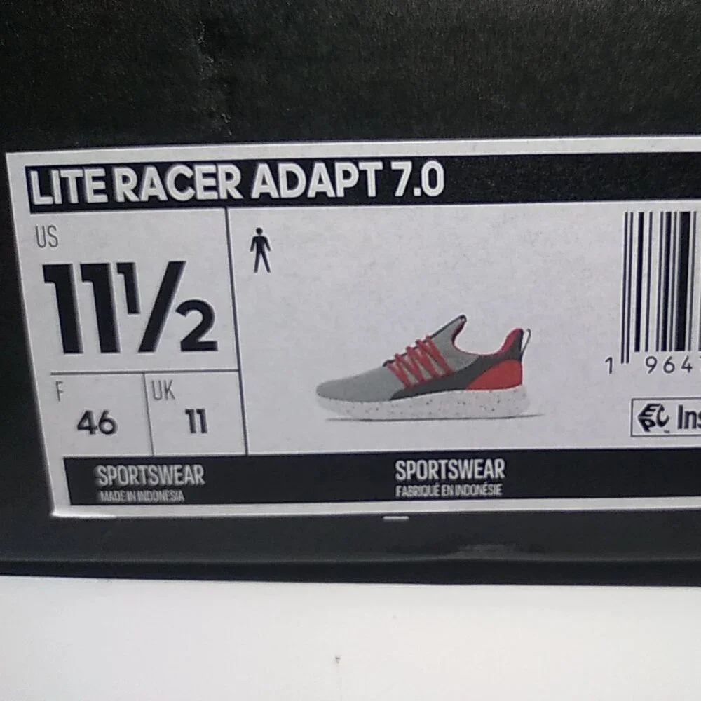 Adidas Lite Racer Adapt 7.0 Running Shoes Men’s Sz 11.5 Gray Red JR0548
